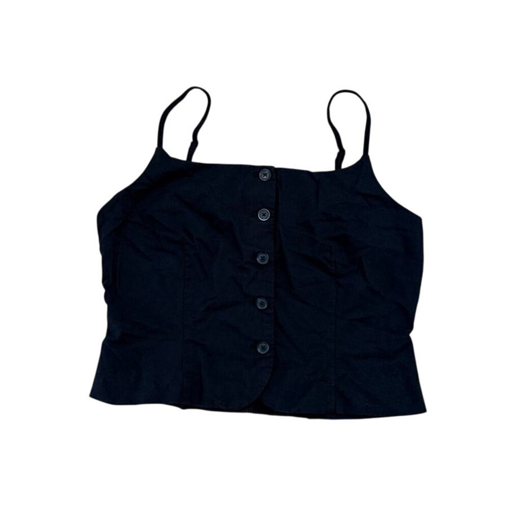 A New Day Black Smocked Cami Tank Top Sleeveless Cropped Top Size Medium